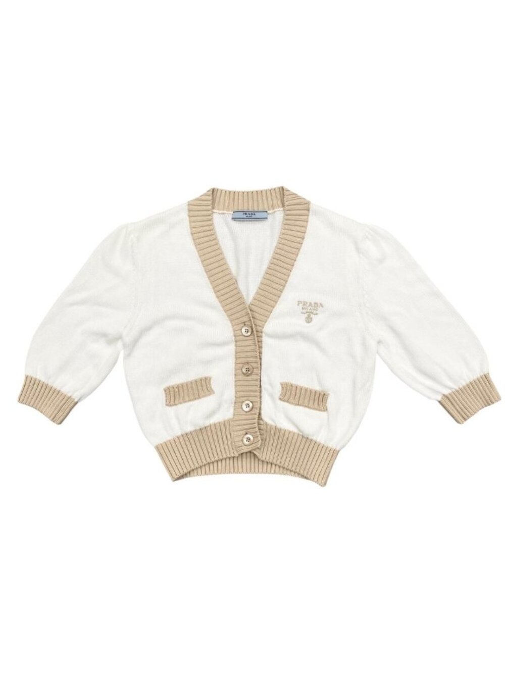 Prada Cardigan Cropped Length 36 Cotton Logo White Beige